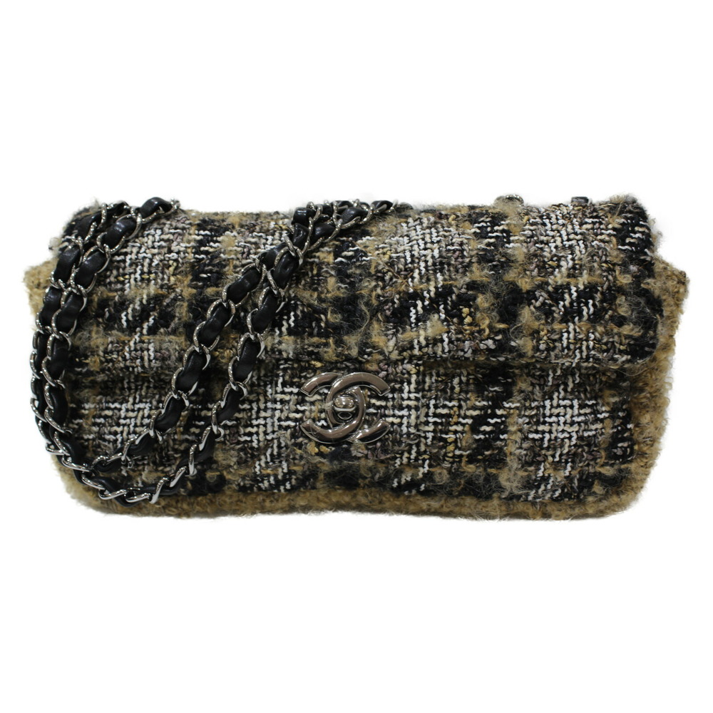 Chanel SAC CLASS RABAT Tweed Chain Shoulder Bag Beige